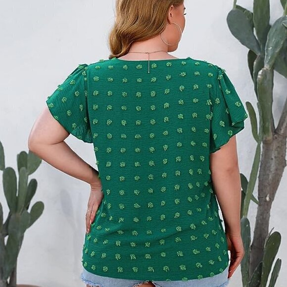 IN'VOLAND,  Size 22W V Neck Short Sleeve Flowy Tunic with Swiss Dots, NEW - Picture 8 of 14